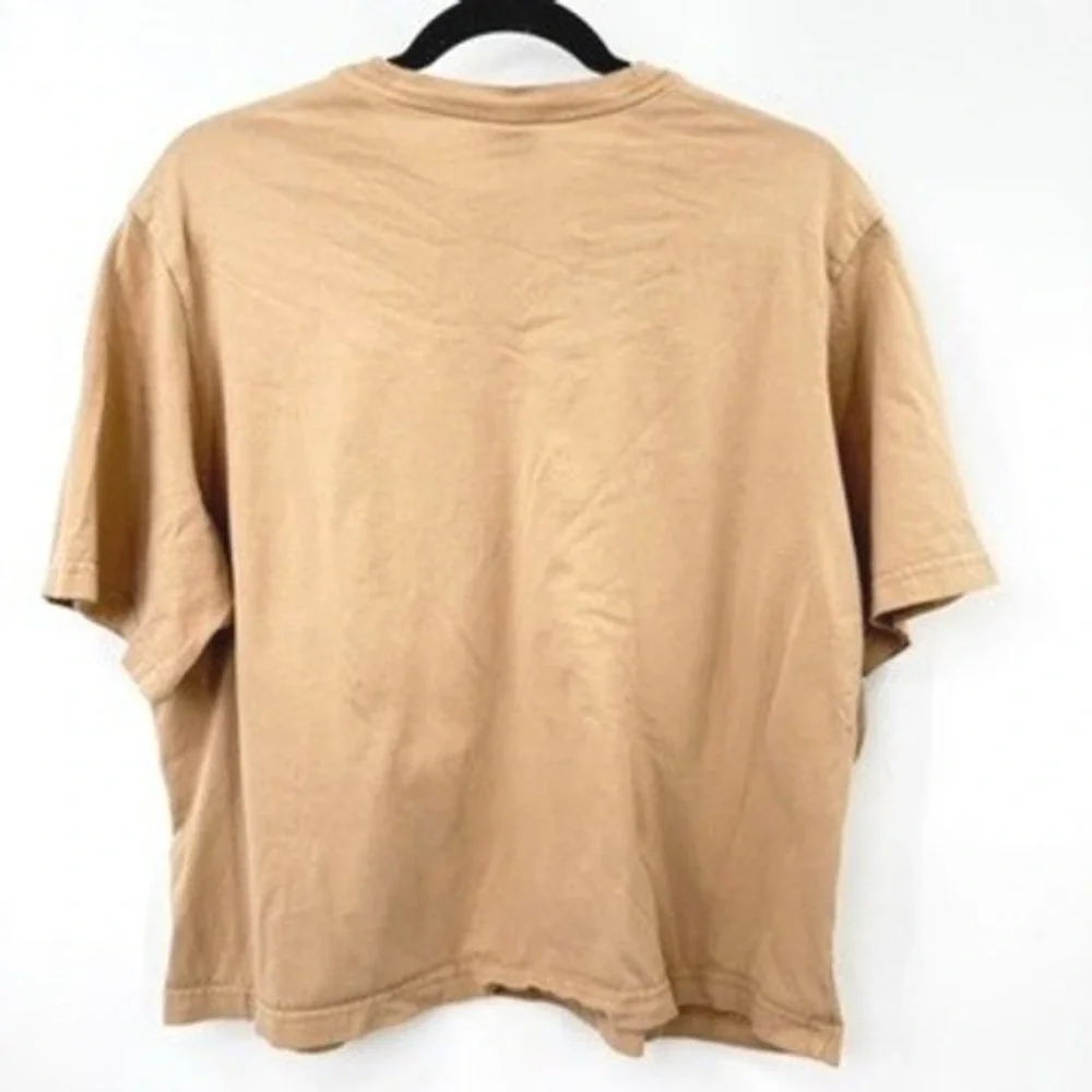 Nike Swoosh Boxy Tee Women L Tan Animal Print Logo Streetwear Sporty Retro
